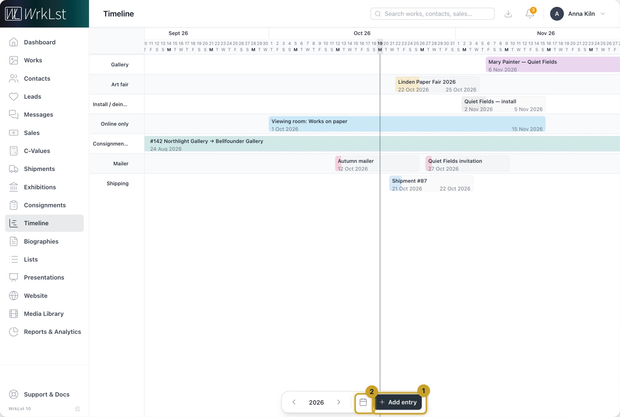The Timeline: 1 Add entry · 2 Today