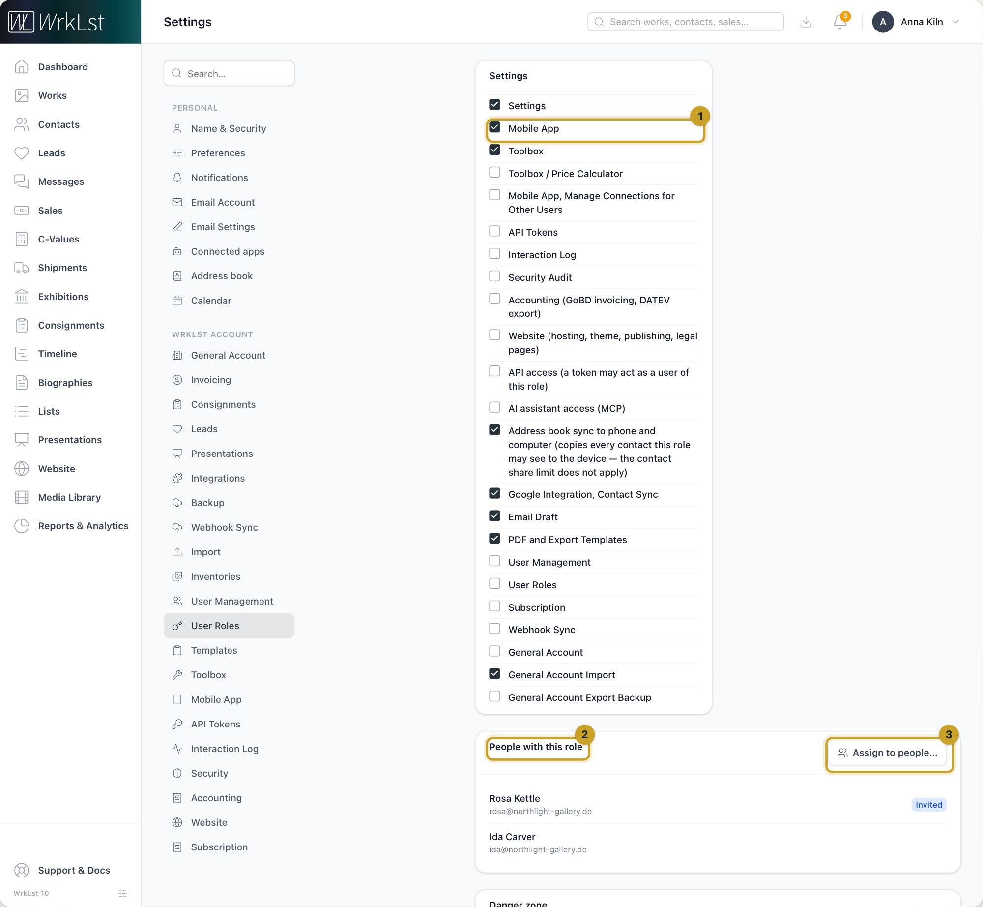 Further down in a role: 1 Mobile App · 2 People with this role · 3 Assign to people…