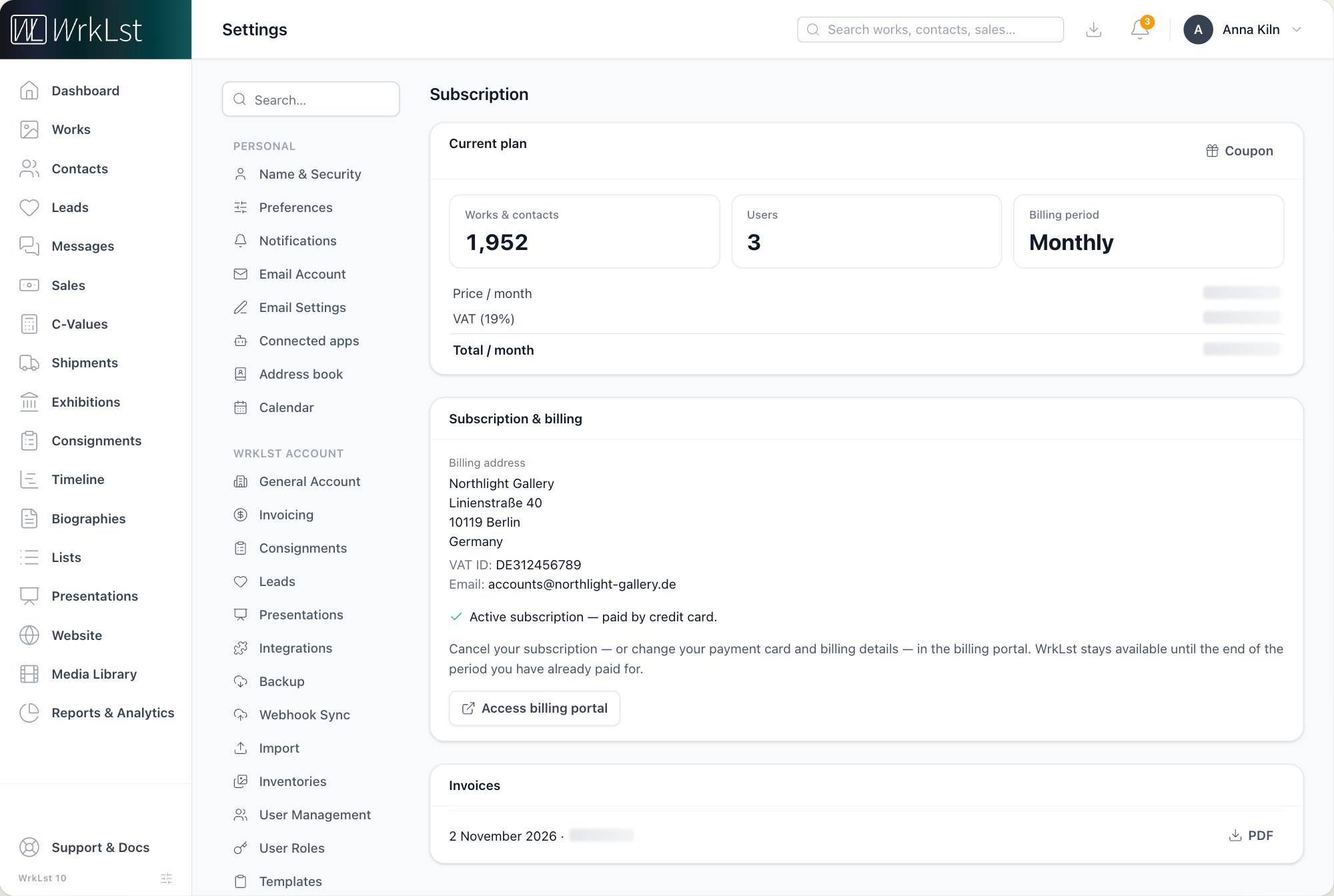 Settings → Subscription.