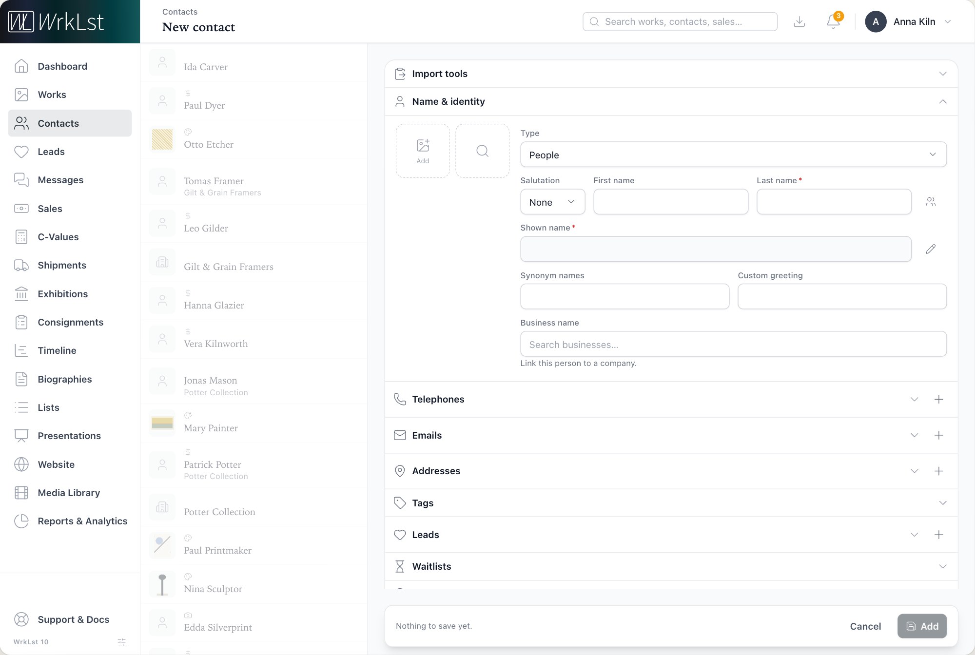 The form for a new contact.