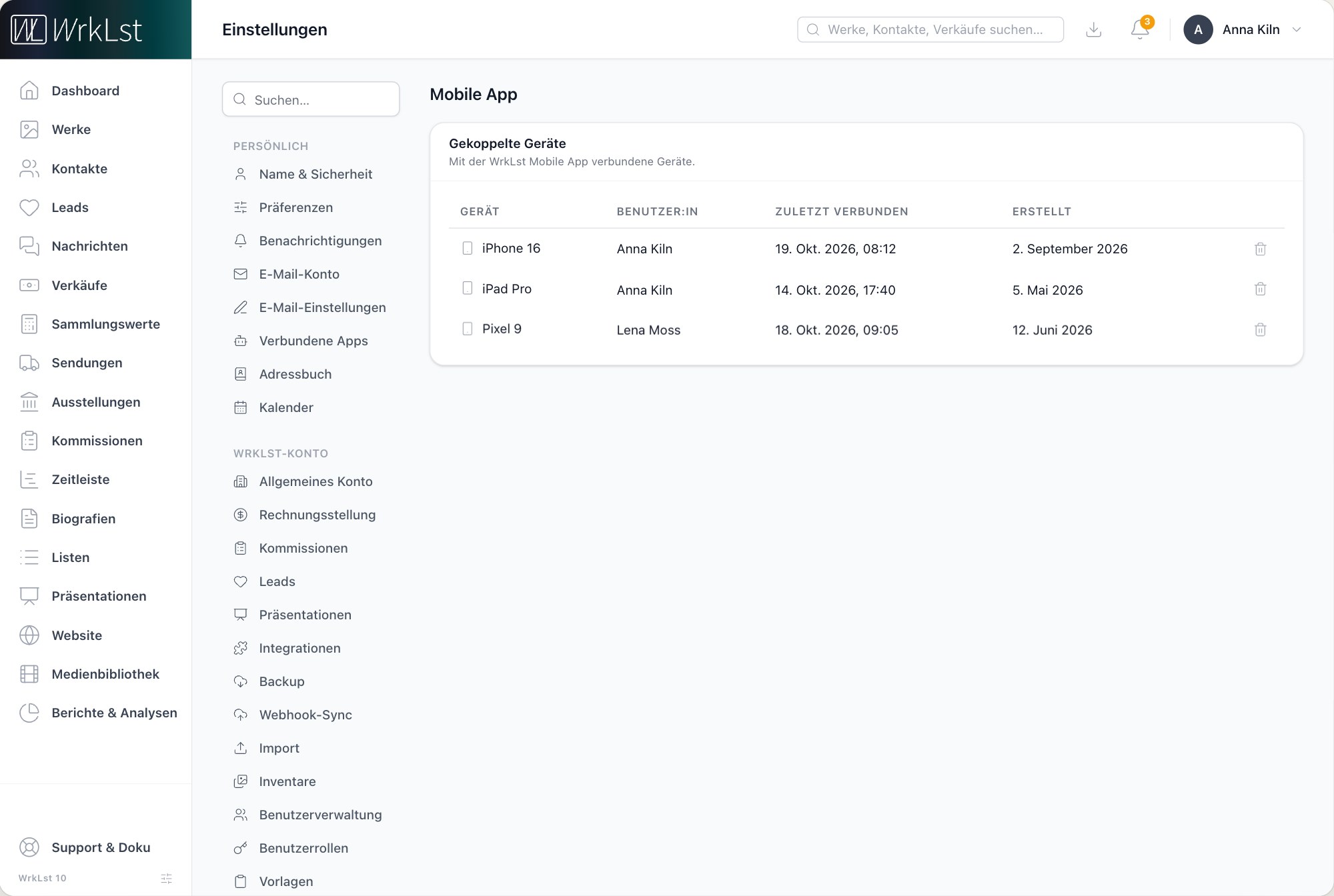 Einstellungen → Mobile App.