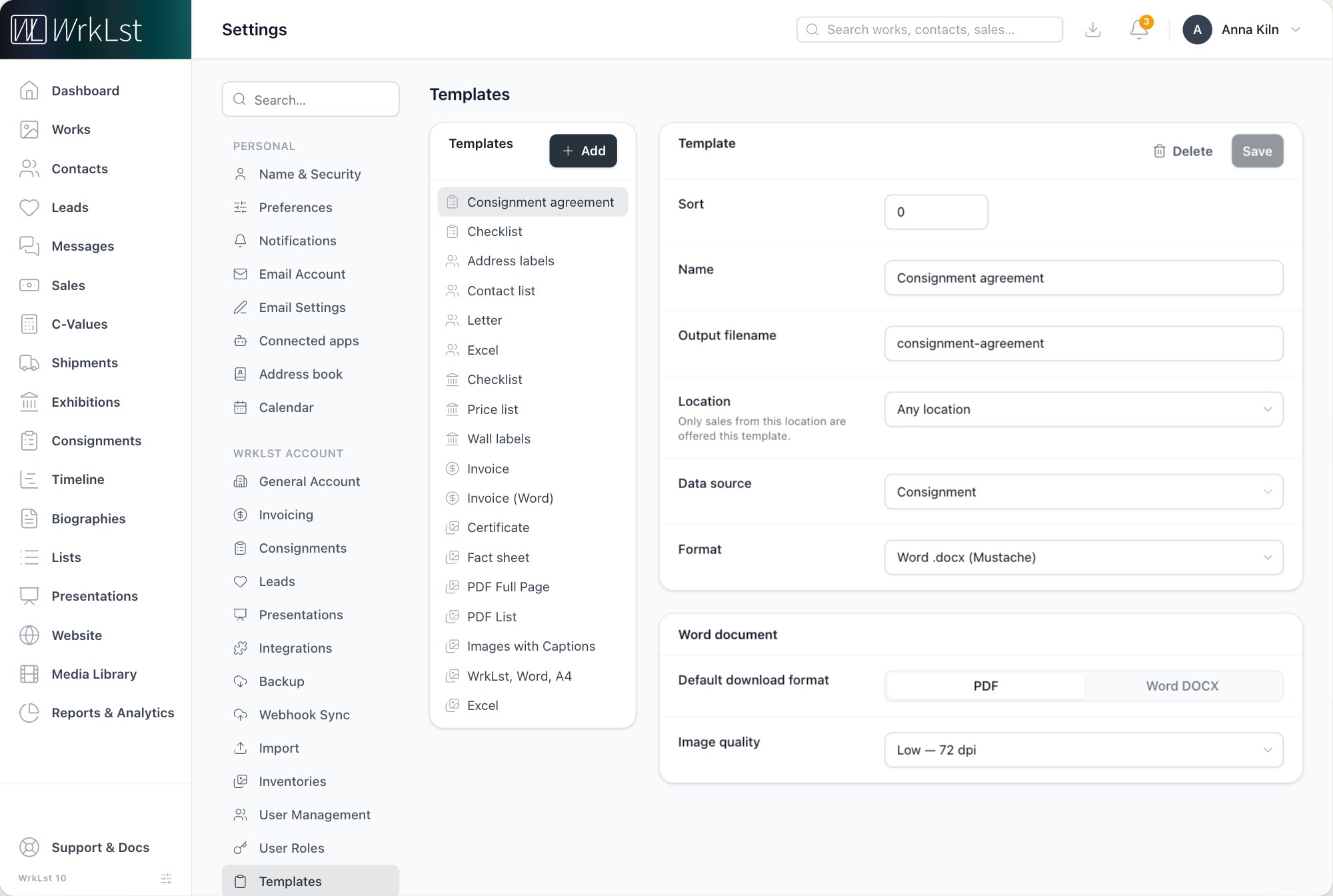 Settings → Templates.