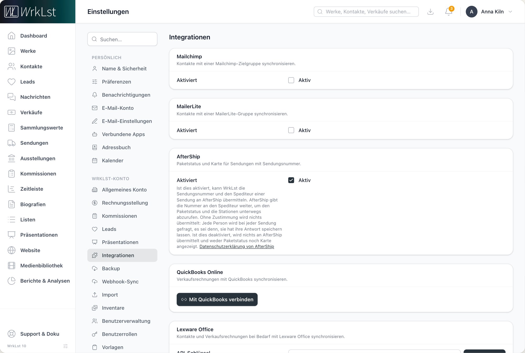 Einstellungen → Integrationen.